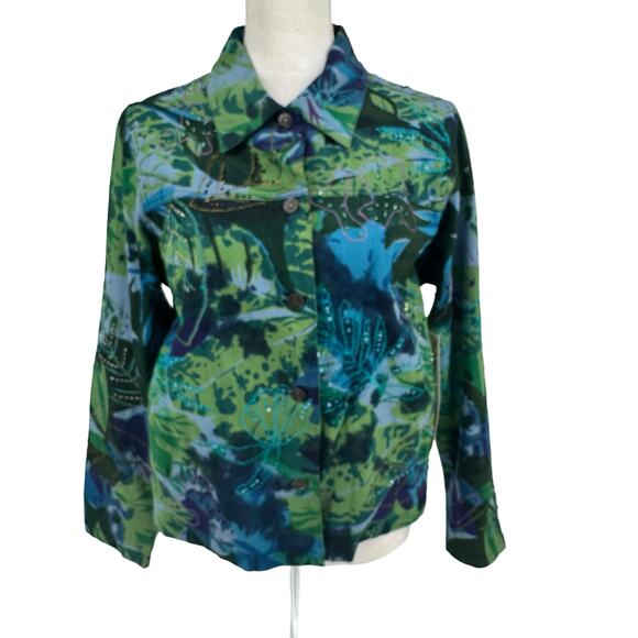 NWT Vintage Tantrums Blue Floral Beaded Twill Jacket Sz M - Picture 1 of 8